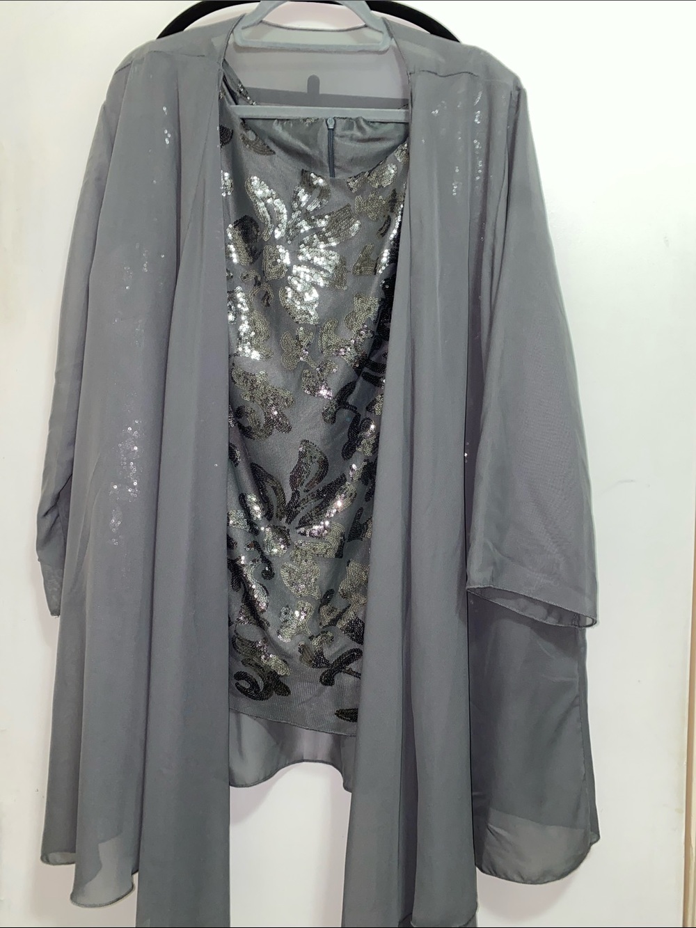 Grey Sequined Floral Tunic with Sheer Duster
